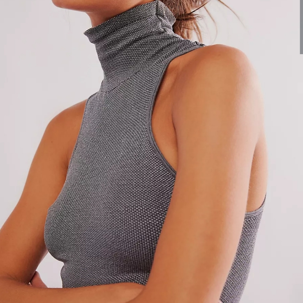 Gray Sleeveless Turtleneck Top